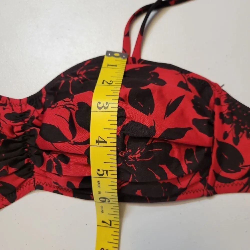 Jantzen Vintage 90s Red and Black Floral Bikini Set Swimsuit Ruched - Picture 13 of 16